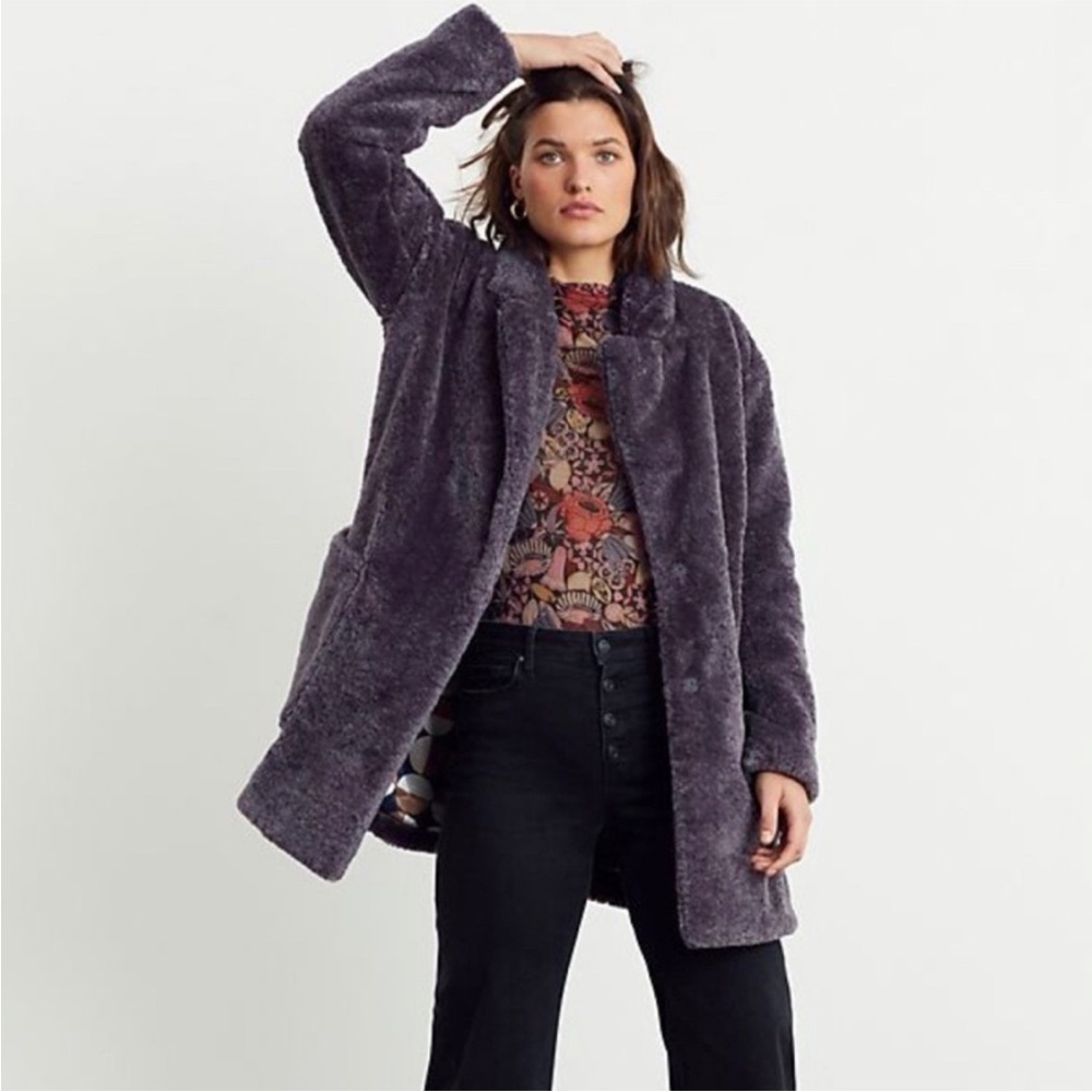 Anthropologie Maeve Plush Teddy Jacket in Deep Purple